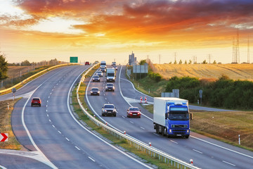 Fototapeta Highway transportation with cars and Truck obraz