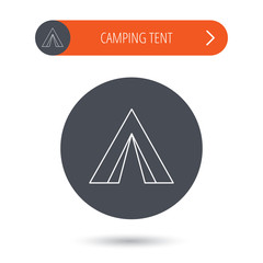Tourist tent icon. Camping travel sign.