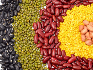 Mixture of beans, peas background