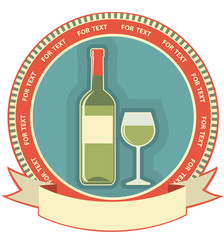 White wine bottle label.Vector symbol background