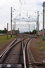 Fototapeta na wymiar Railroad crossing at the station