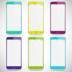 set of realistic detailed colored smartphones with touch screen