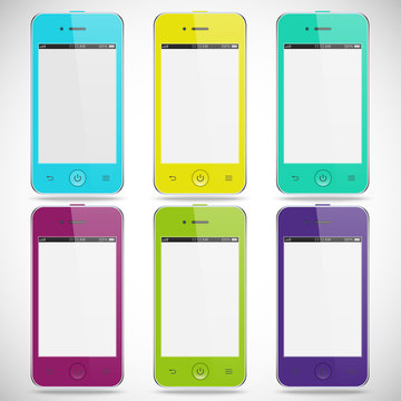 set of realistic detailed colored smartphones with touch screen