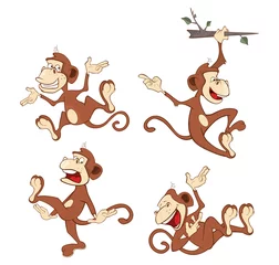 Fotobehang Aap illustratie van een set vrolijke apen. Tekenfilm