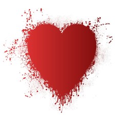 Grunge red heart on white background