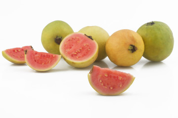 Fresh organic guava on white background