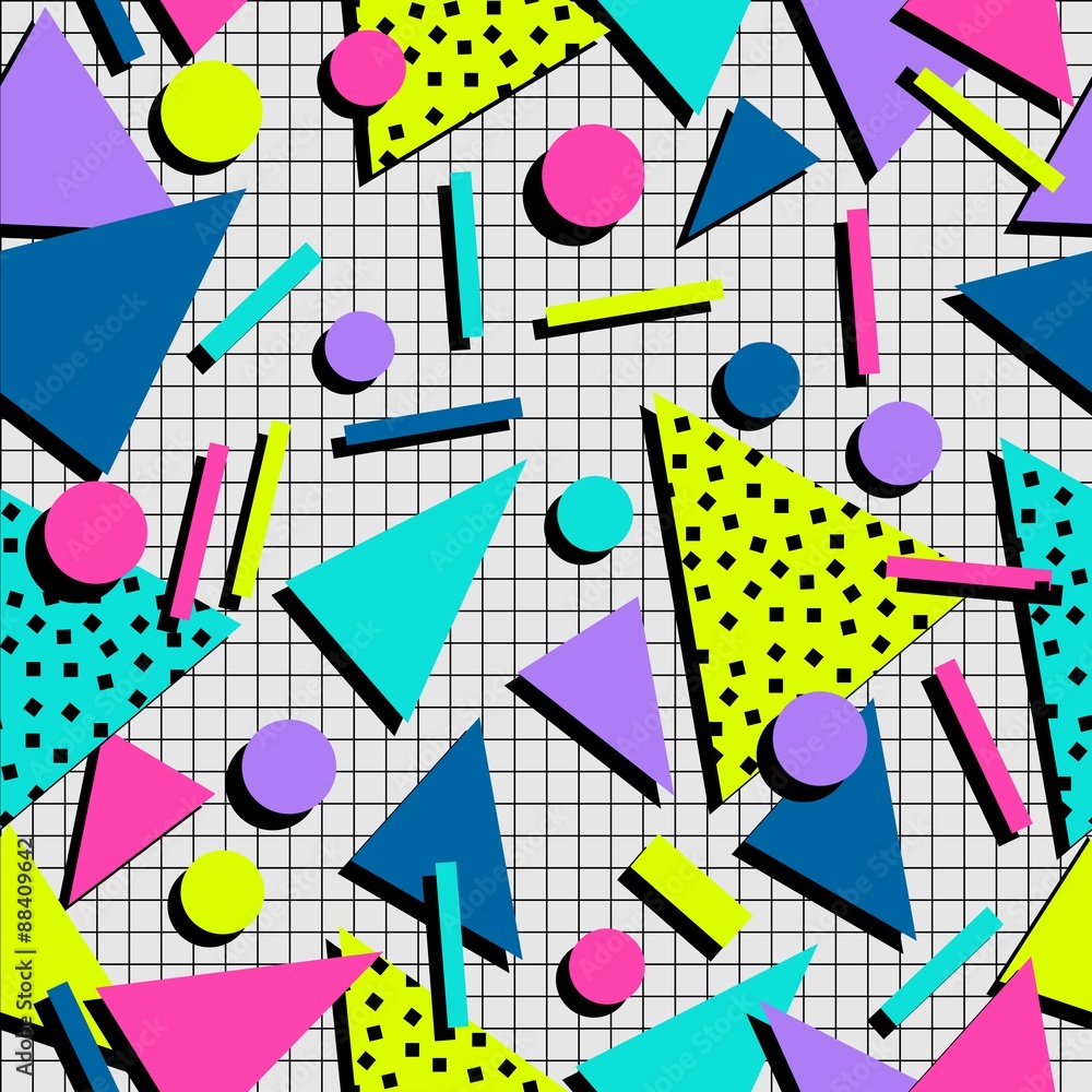 Wall mural retro 80s seamless pattern background