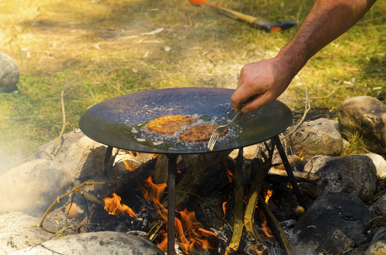 French Toast Prepared On A Camp Fire 