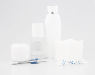 Set of white cosmetic containers