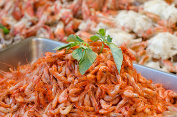Fried small shrimps / One kind of Taiwanese snacks at night market in Keelung city.
