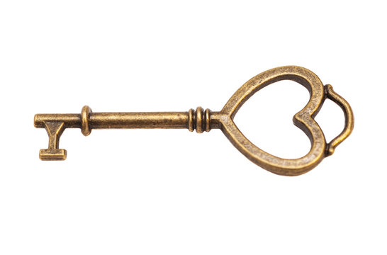 Key with heart shape isolated on white background