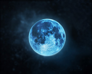 Fototapeta premium Blue full moon atmosphere at dark night sky background, Elements of this image furnished by NASA