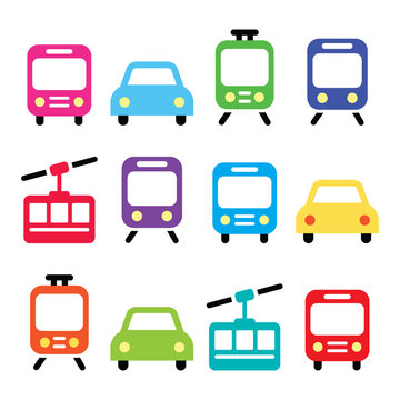 Transport, travel vector icons set isolated on white 