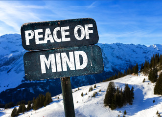 Peace of Mind sign with winter landscape on background