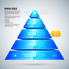 Blue glossy pyramid chart. It's useful for infographics and presentations.