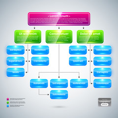 Naklejka premium Organization chart with colorful glossy elements. Useful for presentations.