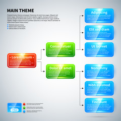 Organization chart with colorful glossy elements. Useful for presentations.