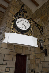 A clock tower with empty space for text.