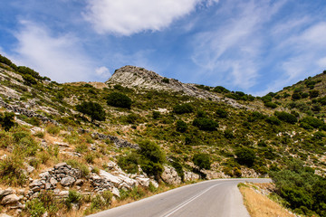 Mountain road on the island of Naxos, Cyclades, Greece.