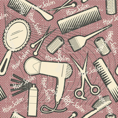 hairdressing equipment seamless pattern.Vintage background on ol