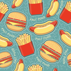 fast food seamless pattern background.Vector food texture
