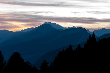 Sunset landscape surrounding Plan, Pyrenees