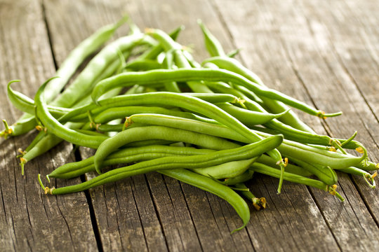 green beans on old table