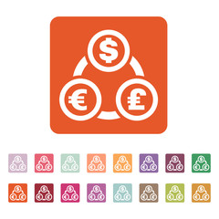 The currency exchange dollar, euro, pound sterling icon. Cash and money, wealth, payment symbol. Flat