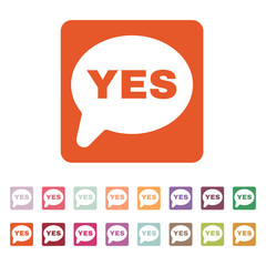 The YES speech bubble icon. Social network and web communicate symbol. Flat