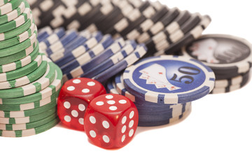 Poker chips and dice