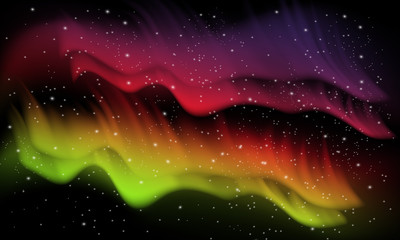 Vector abstract, colorful space background with imitation aurora and stars