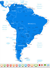 Obraz premium South America map - highly detailed vector illustration.