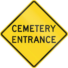 Warning road sign in Canada - Cemetary entrance. This sign is used in Ontario