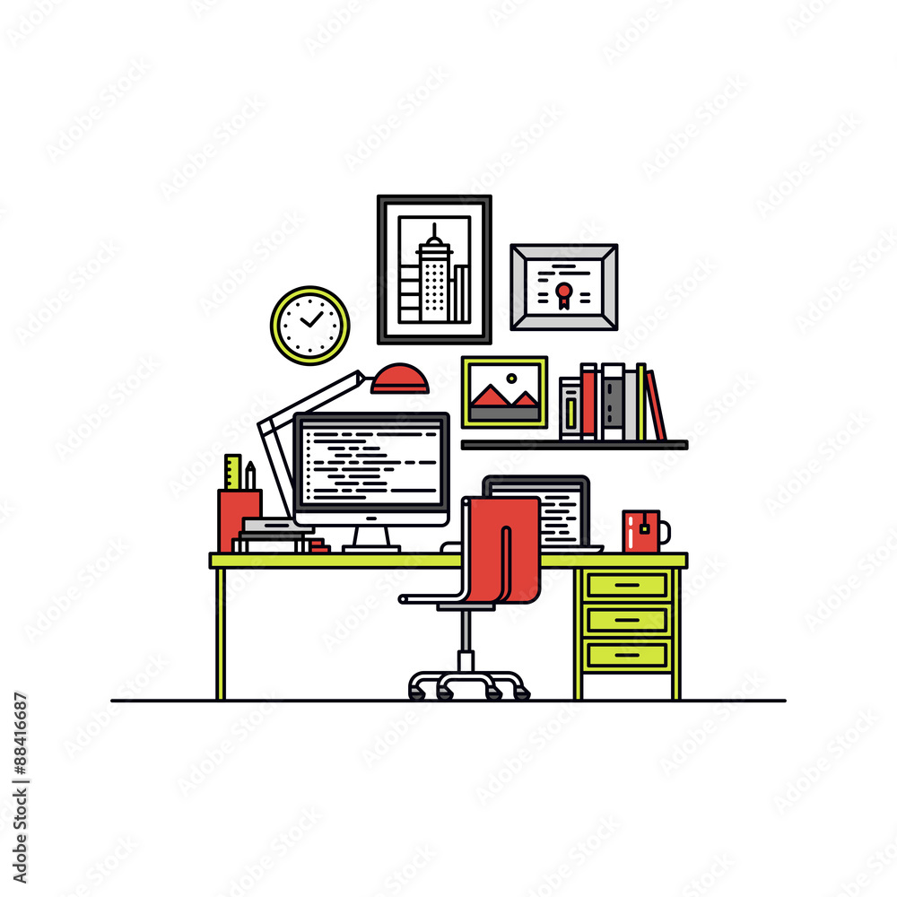Poster Developer workspace line style illustration
