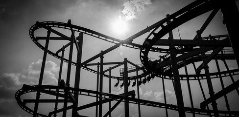 black and white rollercoaster track