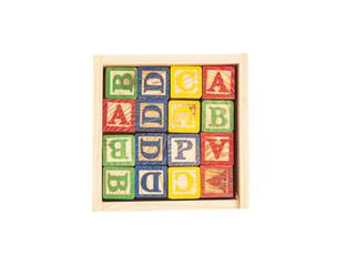 Wooden Toy Cubes With Letters On Box