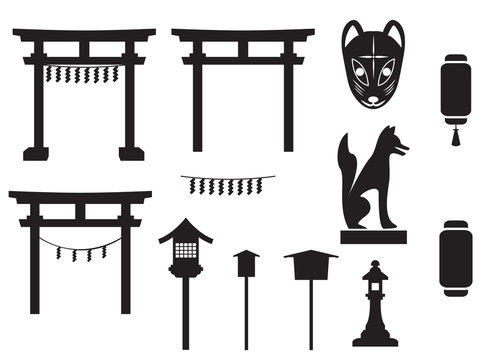  black silhouette traditional object in japan, japan gate and mo