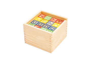 Wooden Toy Cubes With Letters On Box