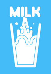 Milk glass. Splash of fresh milk. Vector illustration.