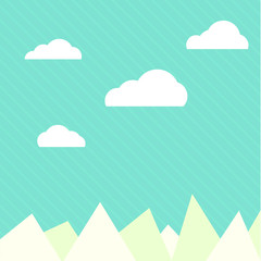 Clouds and mountains background flat web, illustration, vector