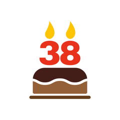 The birthday cake with candles in the form of number 38 icon. Birthday symbol. Flat