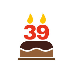 The birthday cake with candles in the form of number 39 icon. Birthday symbol. Flat
