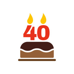 The birthday cake with candles in the form of number 40 icon. Birthday symbol. Flat