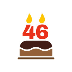 The birthday cake with candles in the form of number 46 icon. Birthday symbol. Flat