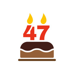 The birthday cake with candles in the form of number 47 icon. Birthday symbol. Flat
