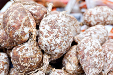 Traditional salami at Italian market