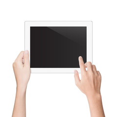 hand using tablet isolated white clipping path inside