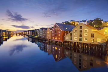 Fotobehang Trondheim. Image of norwegian city of Trondheim during twilight blue hour. © rudi1976