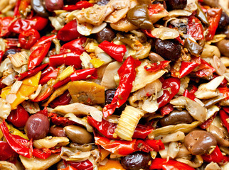 Marinated olives and vegetables mix
