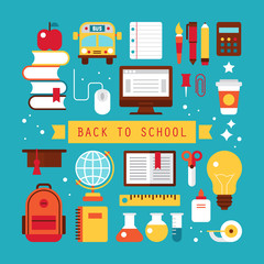 Flat icons design for back to school concept